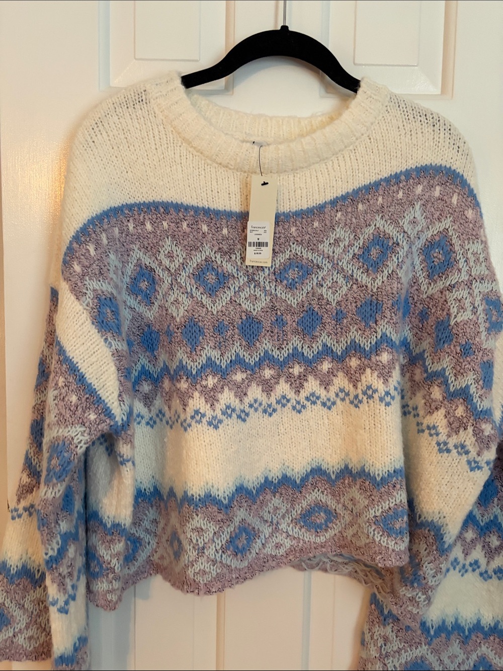 Cozy Fair Isle Women's Sweater - Cream & Blue